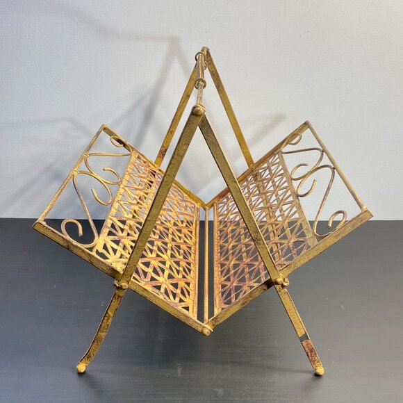 Large Brass Folding Book Stand Art Easel, Adjustable Book Display Stand, Ornate - Picture 1 of 10